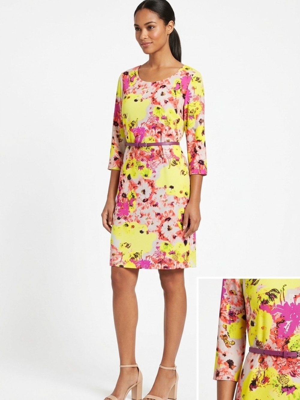 Daisy Fuentes Yellow and Pink Floral Sheath Dress